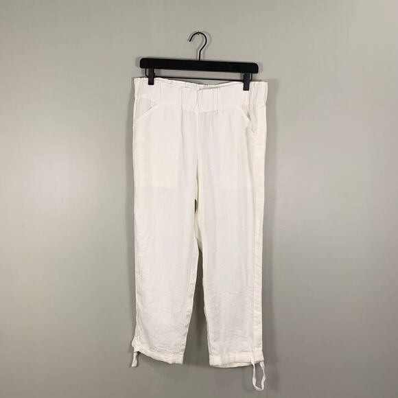 J Jill Purejill linen white linen elastic waist cropped pants size medium - Picture 1 of 12